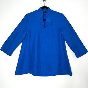Eileen Fisher Silk Cobalt Blue Trapeze Blouse Minimalist Quiet Luxury Feminine